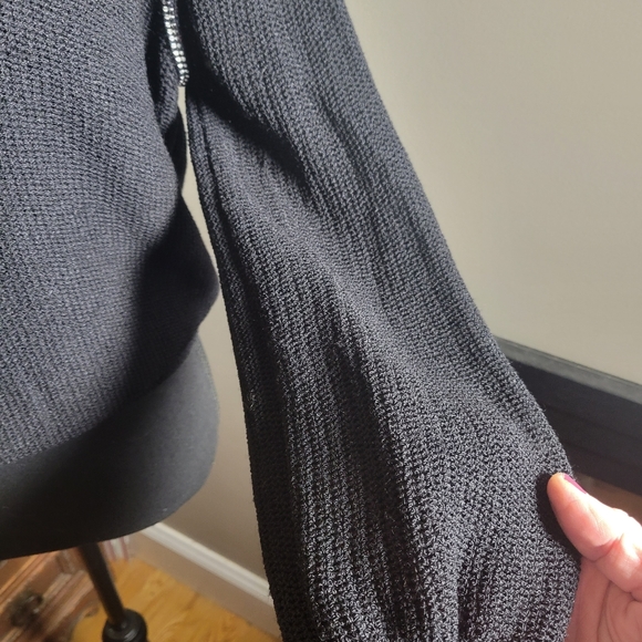 VINTAGE PUFF SLEEVE BLACK COTTON BLEND RHINESTONE TRIM SWEATER - Picture 4 of 8